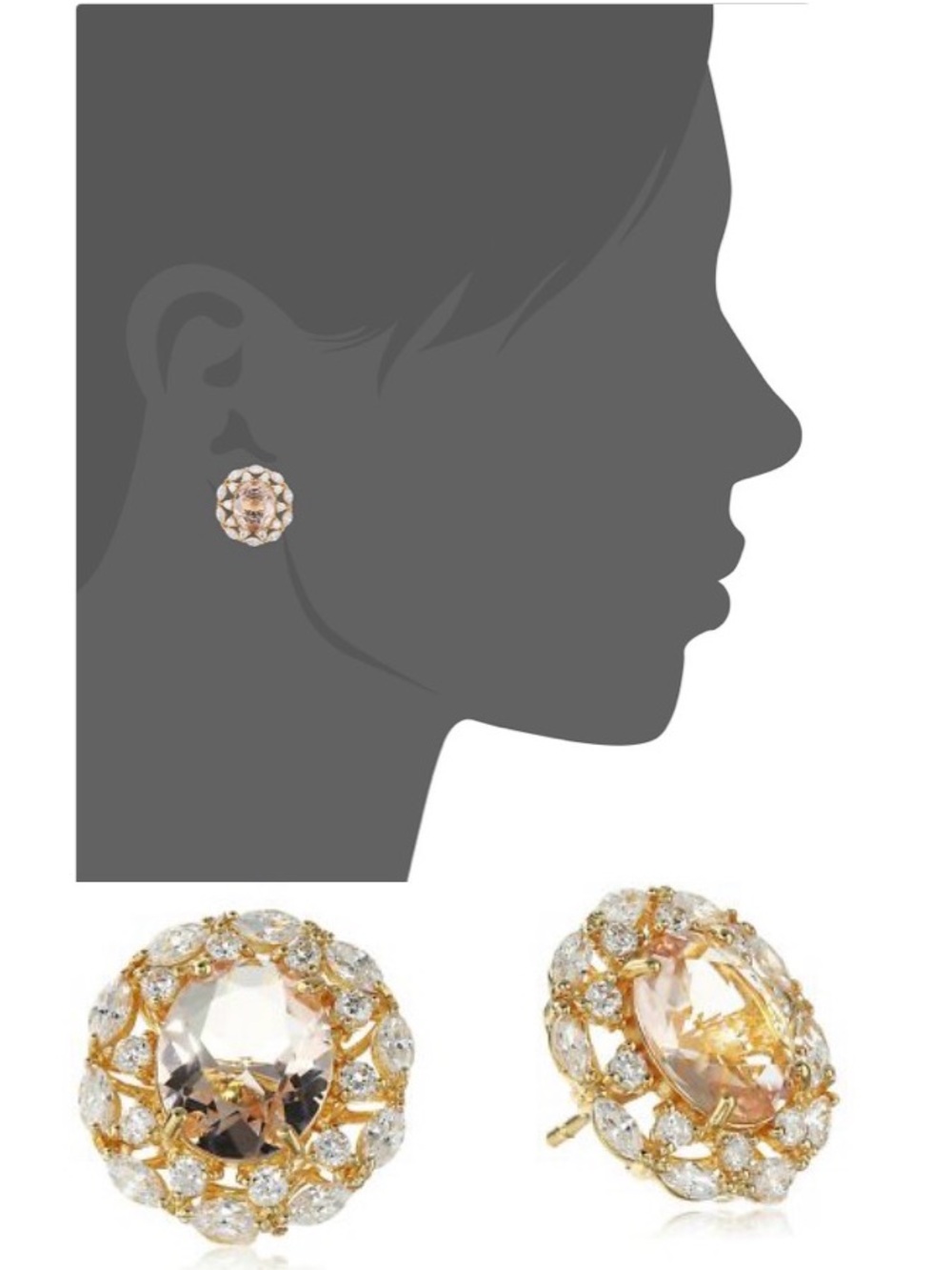 NWT [Nina] Cubic Zirconia Statement Round Pierced Stud Earrings Gold/Champagne